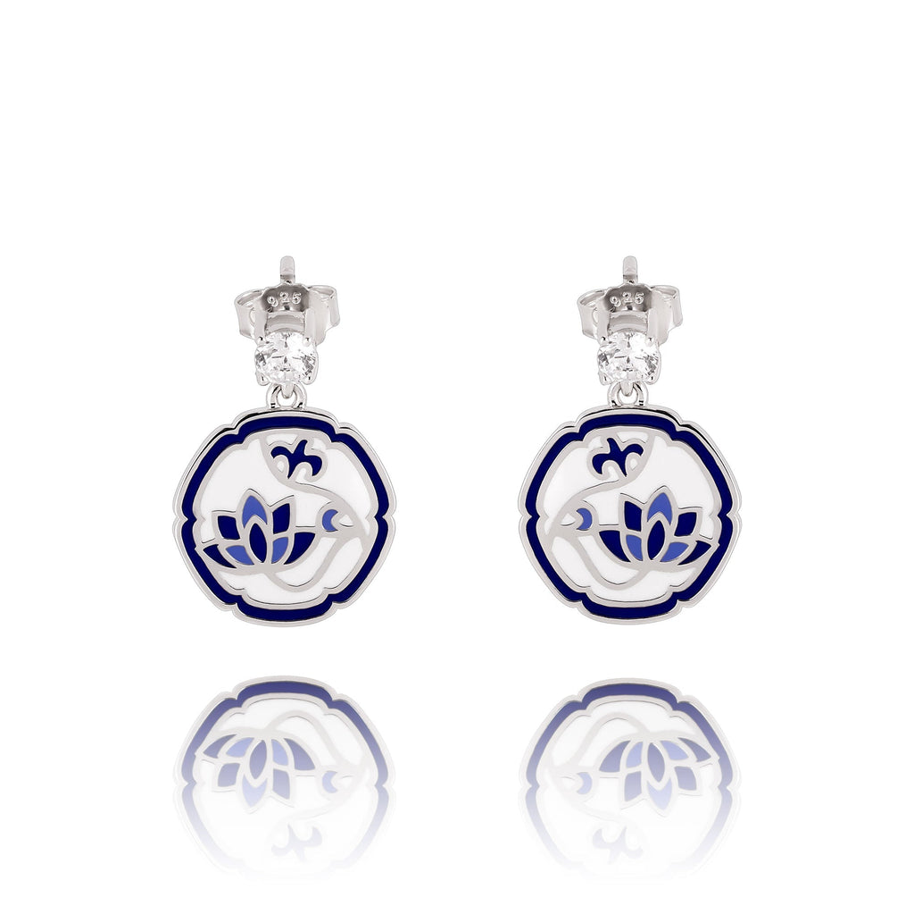 Blue and White Lotus Earrings