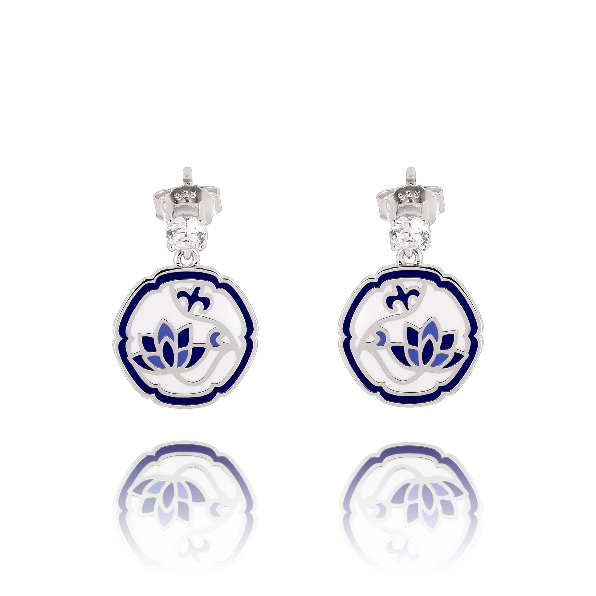 Blue and White Lotus Earrings