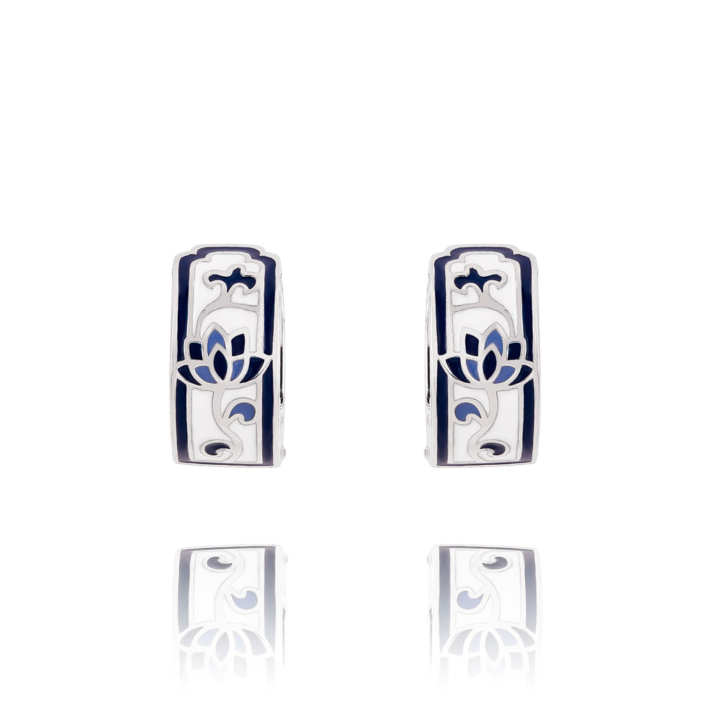 Blue and White Lotus Huggie Earrings