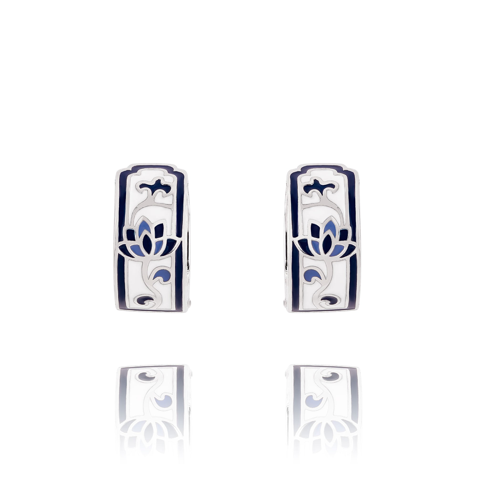 Blue and White Lotus Huggie Earrings