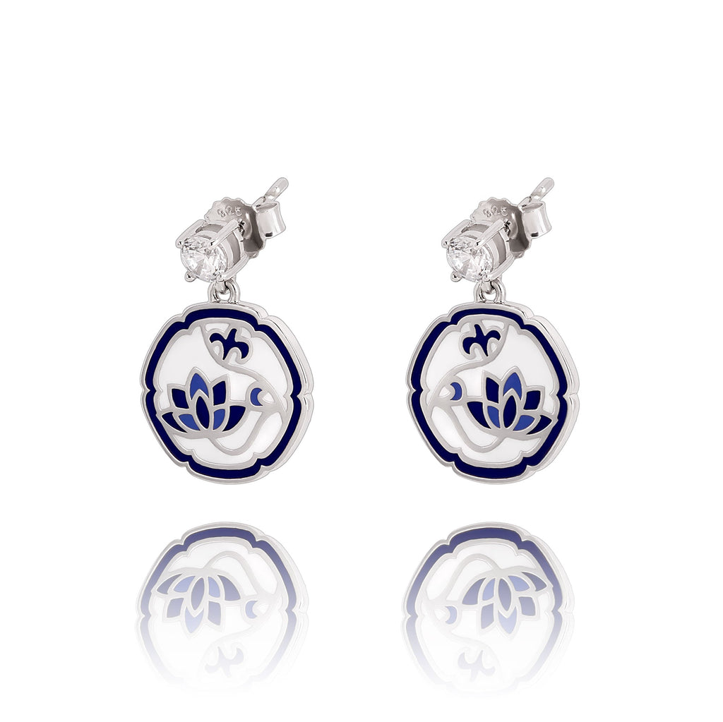 Blue and White Lotus Earrings