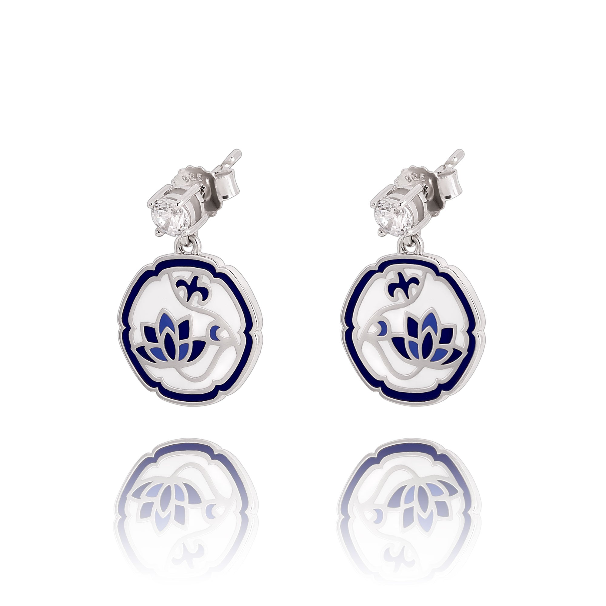 Blue and White Lotus Earrings