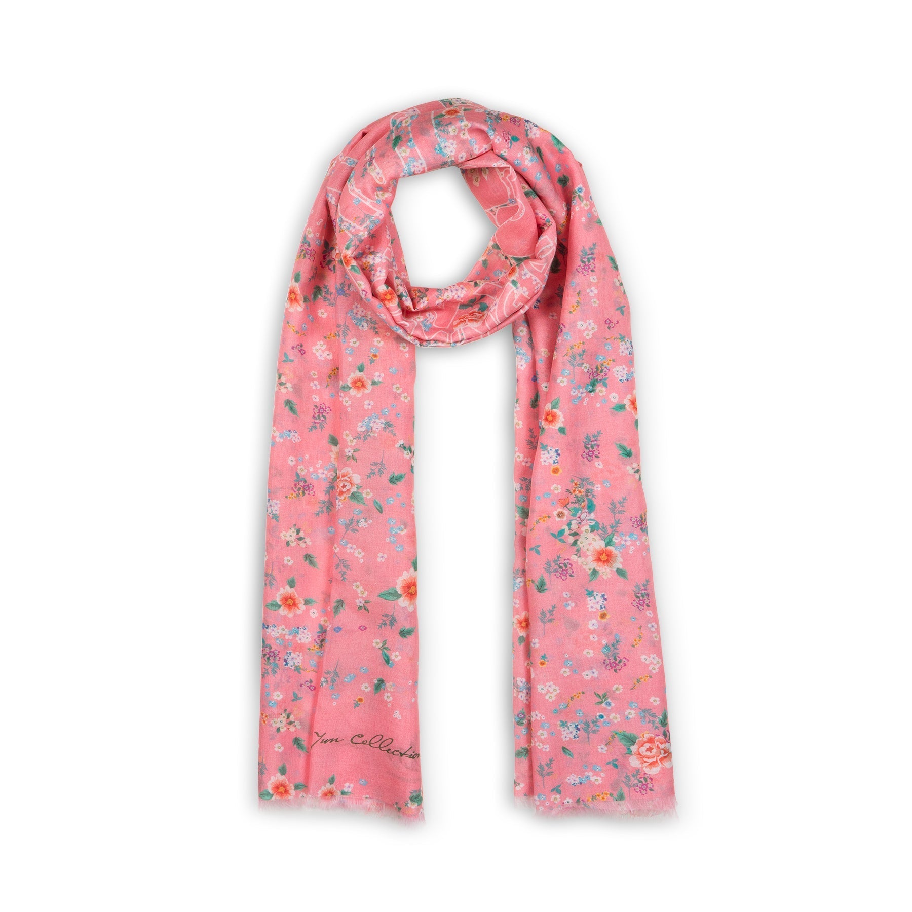 Celestial Flowers Long Scarf Pink Folded - Shen Yun Collections