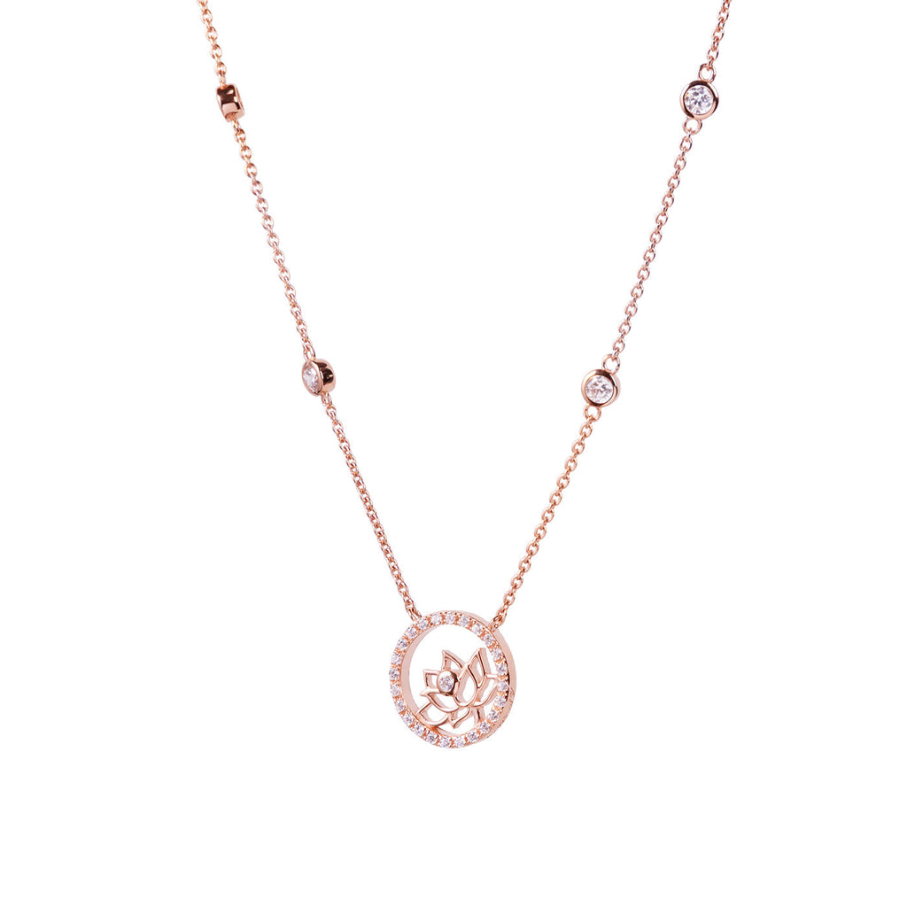 Lotus Fairies Necklace 17" Rose Gold Side View - Shen Yun Collections