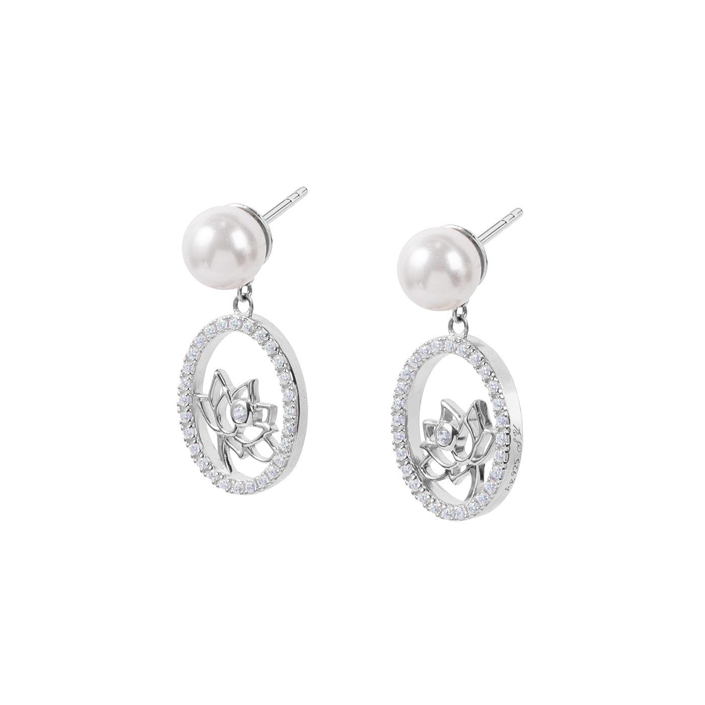 Lotus Fairies Drop Earrings Silver Side View - Shen Yun Collections