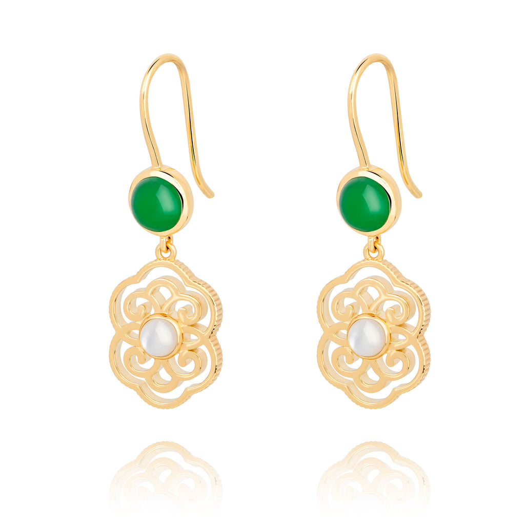 Blissful Ruyi Hook Earrings with Green Agate