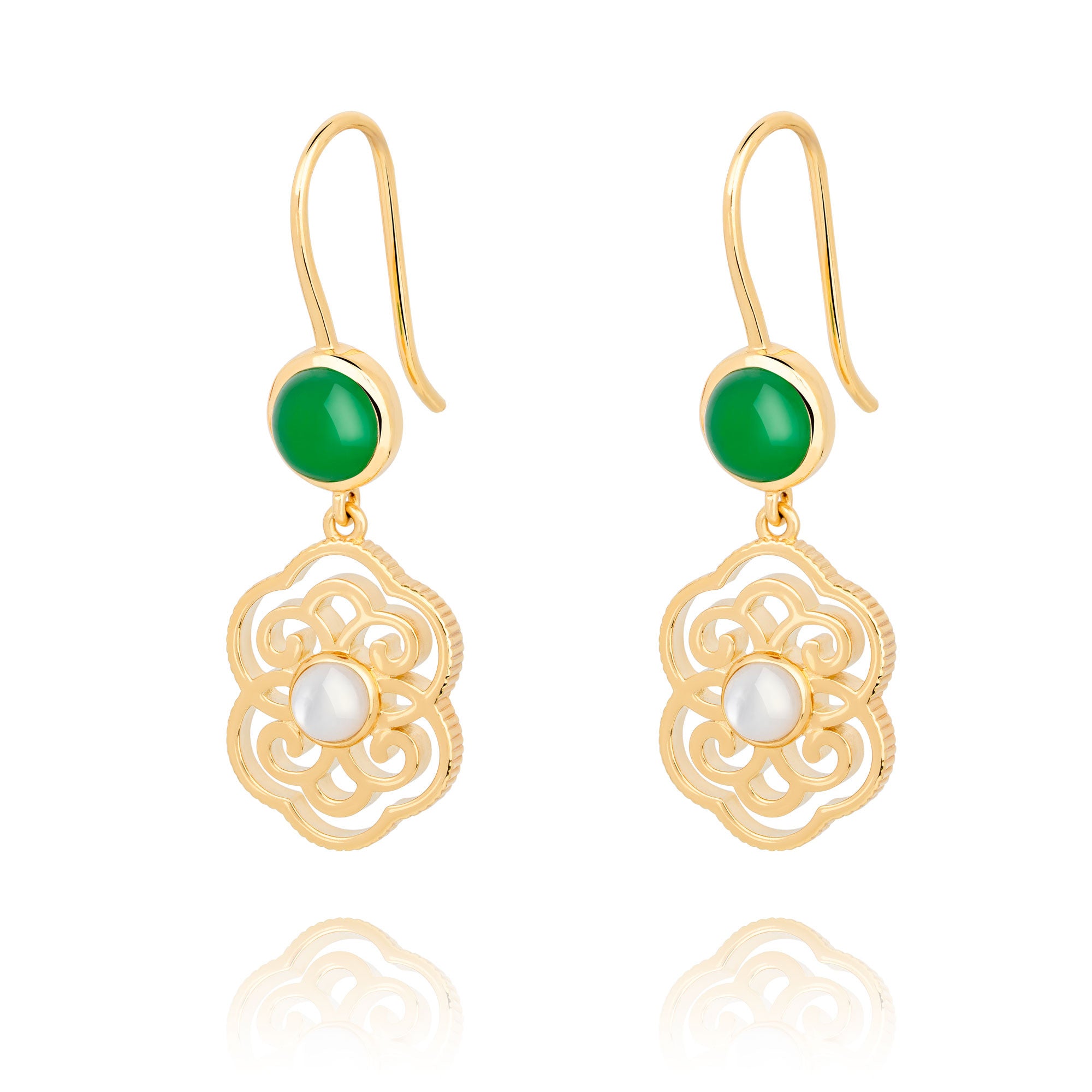 Blissful Ruyi Hook Earrings with Green Agate