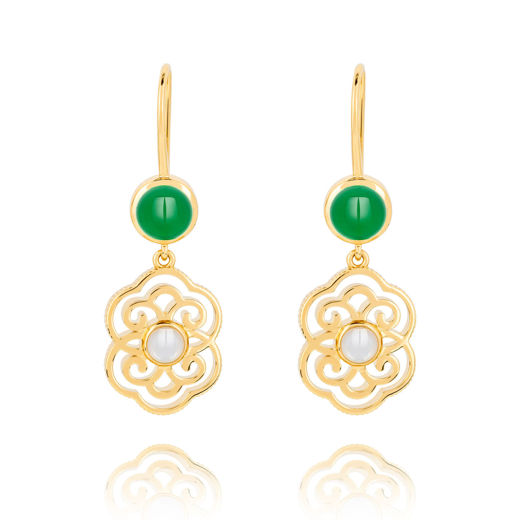 Blissful Ruyi Hook Earrings with Green Agate