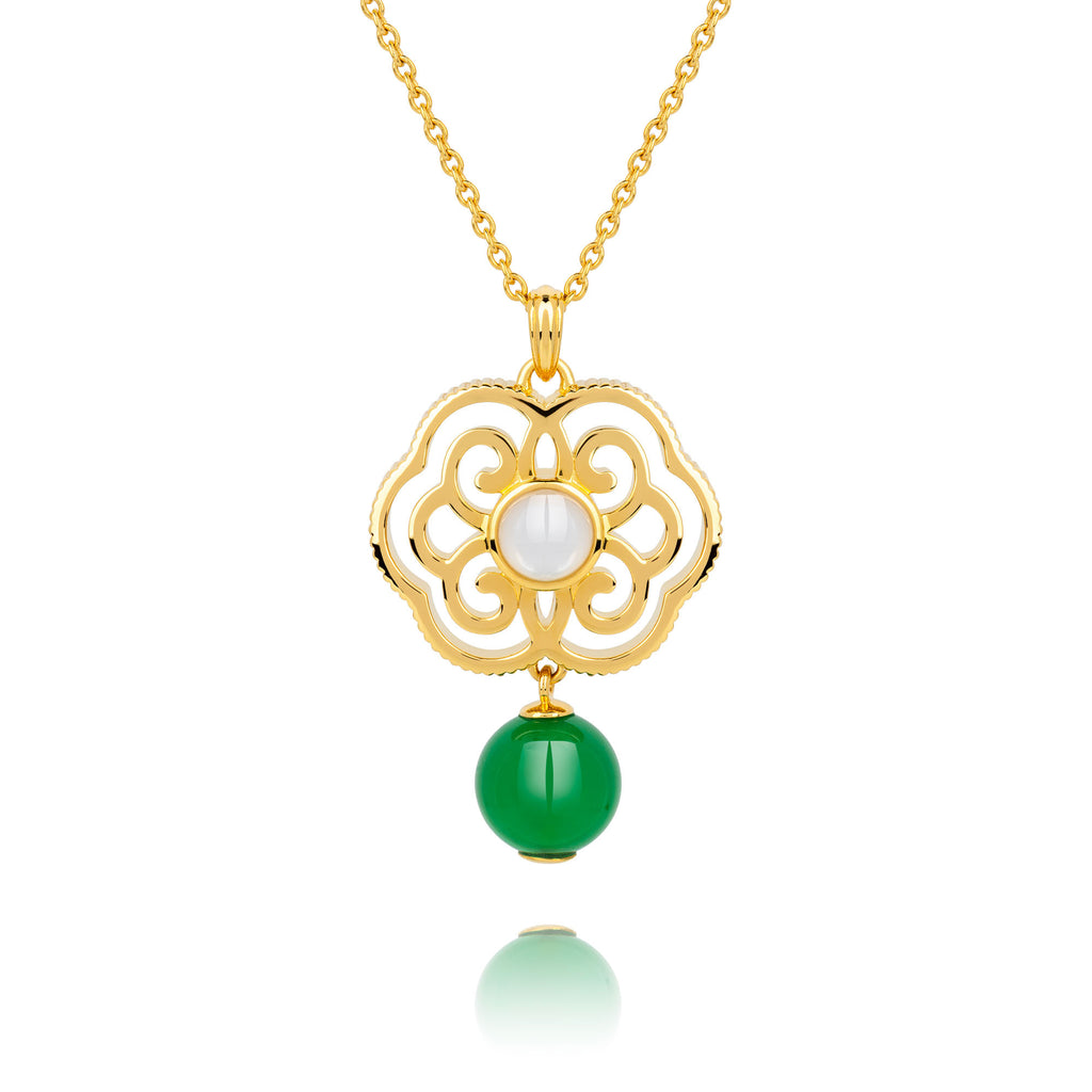 Blissful Ruyi Necklace with Green Agate