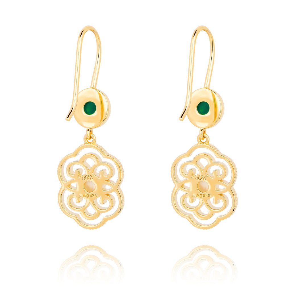 Blissful Ruyi Hook Earrings with Green Agate