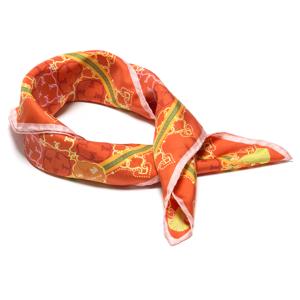 Manchurian Elegance Silk Scarf Bronze (23"x23") Image 2 | Shen Yun Collections