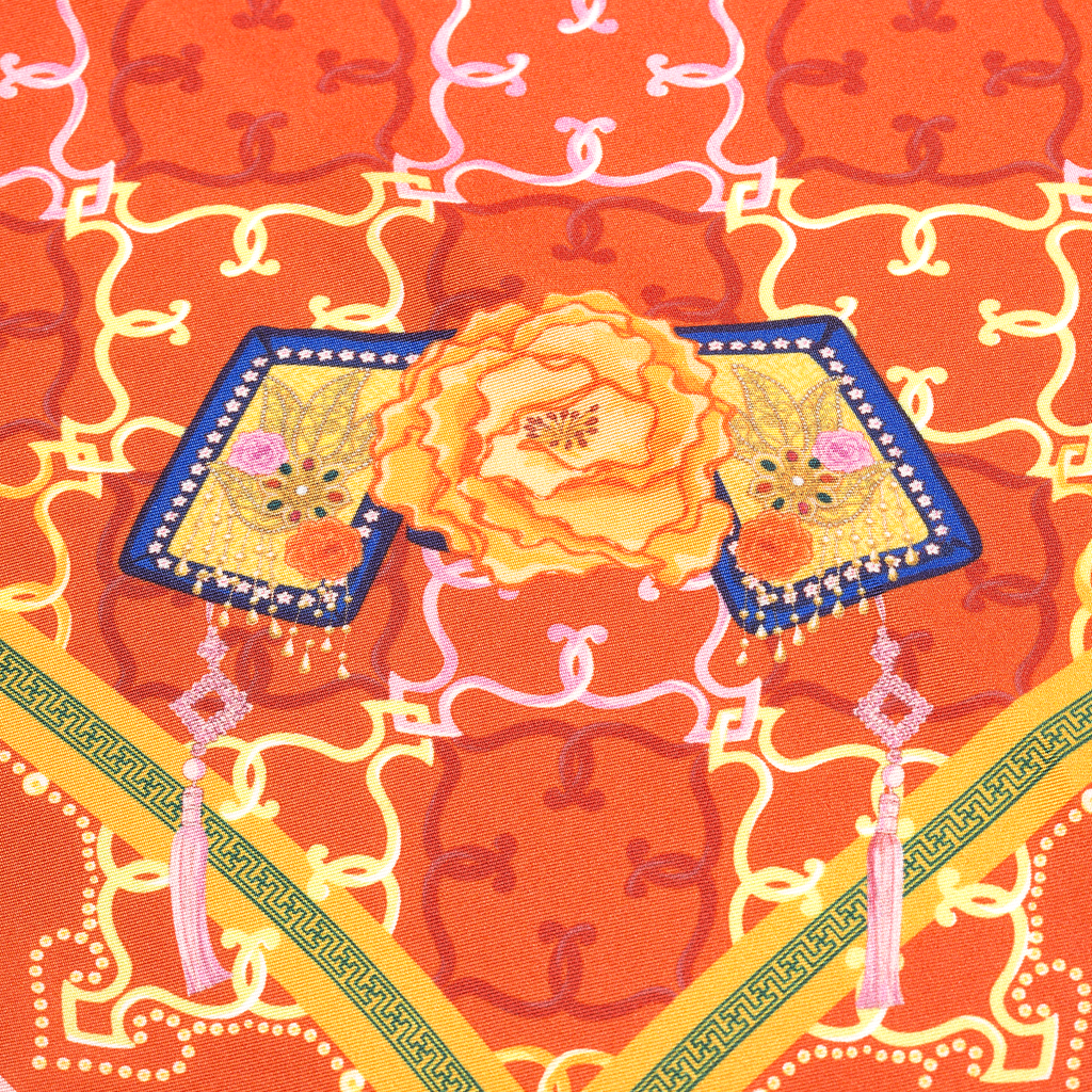 Manchurian Elegance Silk Scarf Bronze (23"x23") Image 3 | Shen Yun Collections