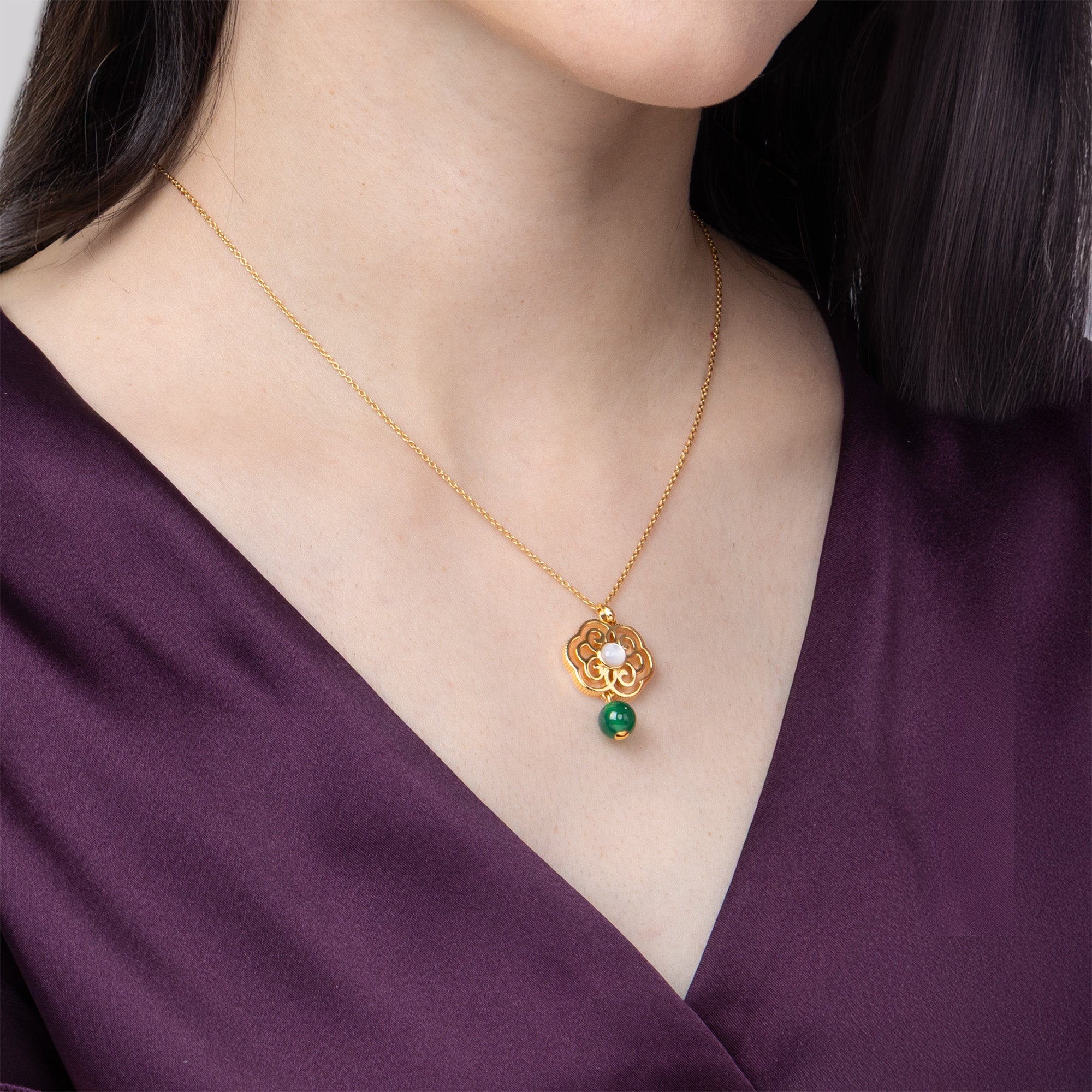 Blissful Ruyi Necklace with Green Agate