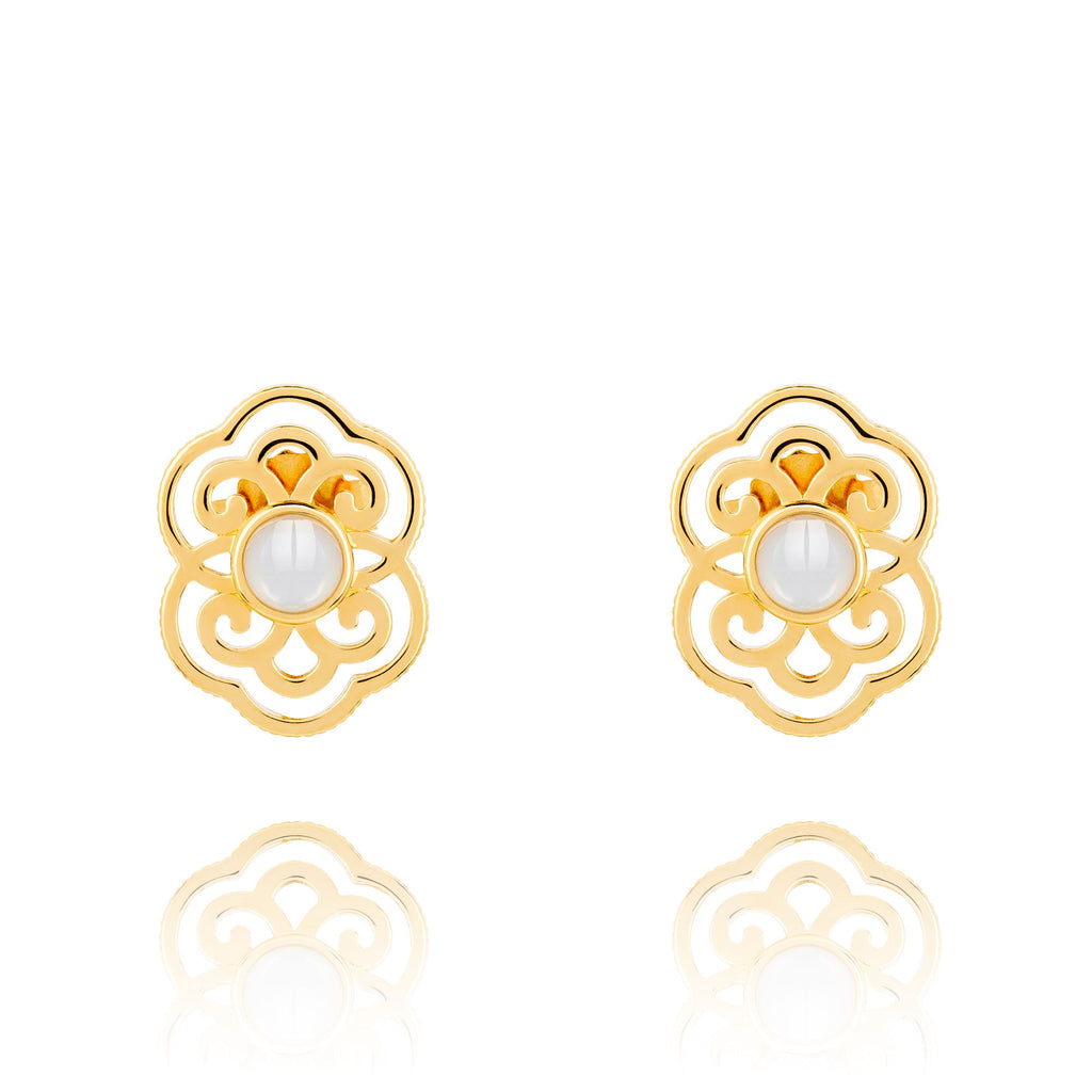 Blissful Ruyi Stud Earrings with White Mother of Pearl