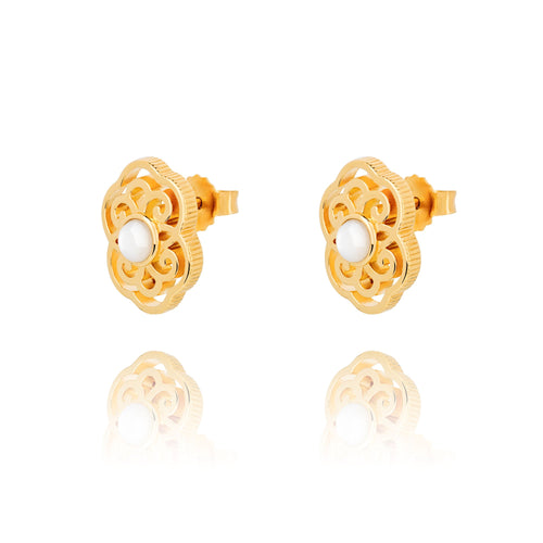 Blissful Ruyi Stud Earrings with White Mother of Pearl