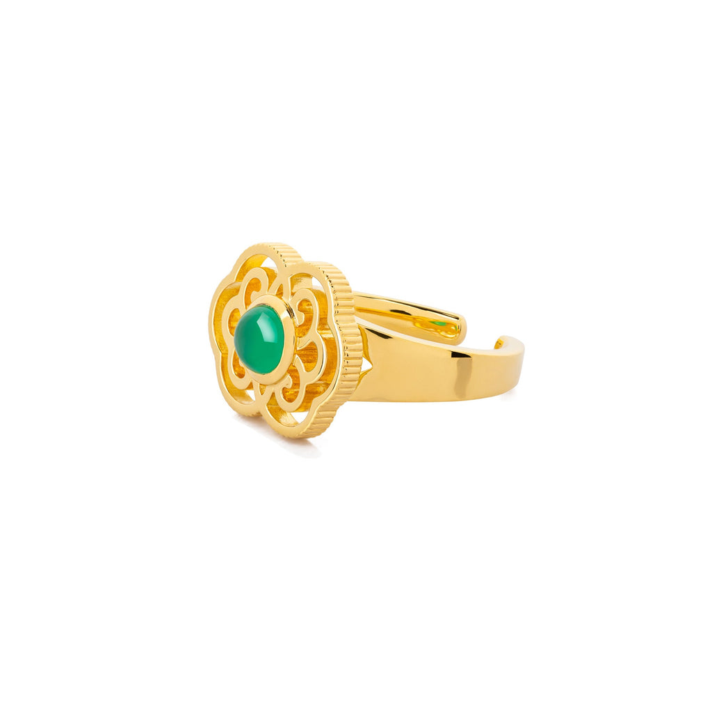 Blissful Ruyi Ring with Green Agate