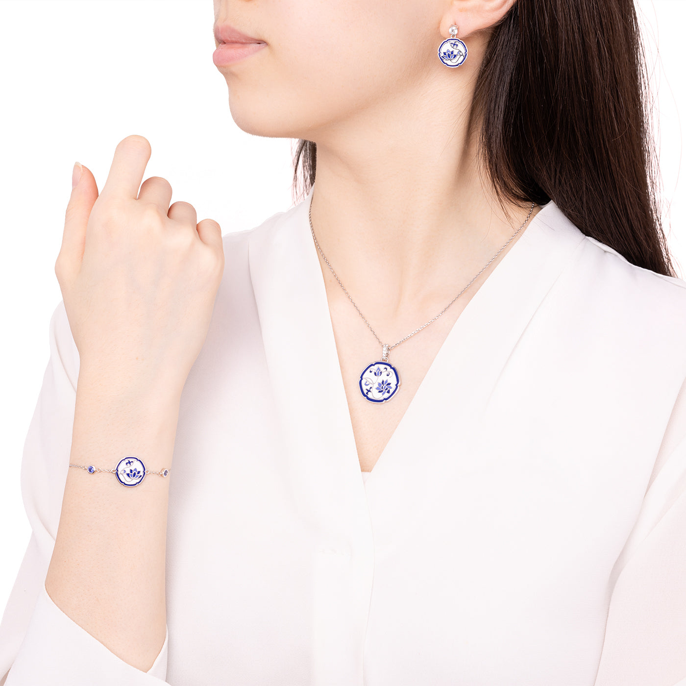 Blue and White Lotus Necklace