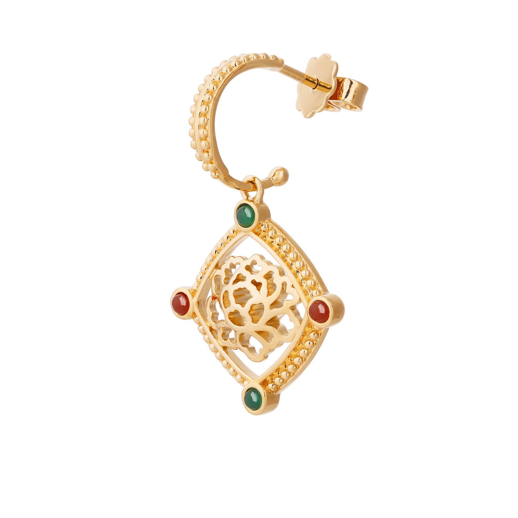 Golden Tang Peony Dangle Earrings Side | Shen Yun Collections