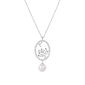 Lotus Fairies Oval Necklace Silver Front View - Shen Yun Collections