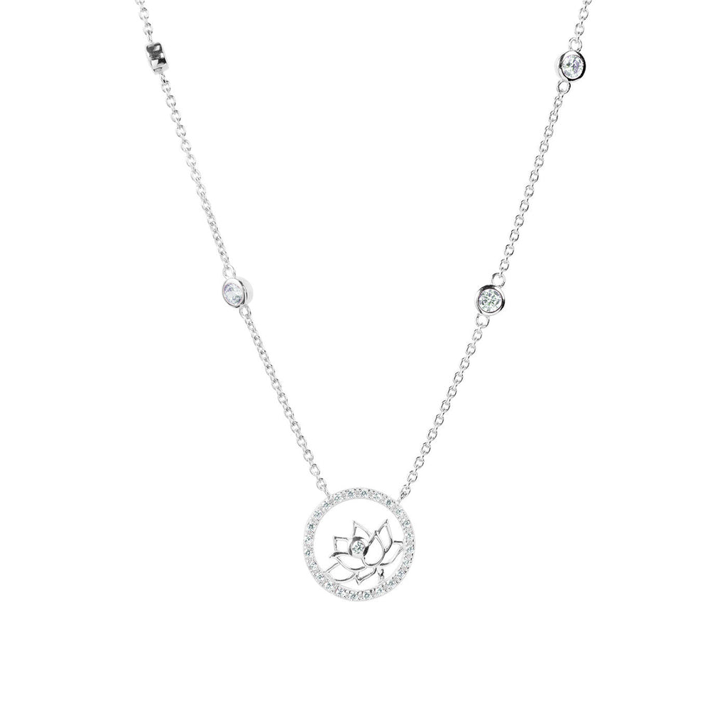Lotus Fairies Necklace 17" Silver Front View - Shen Yun Collections