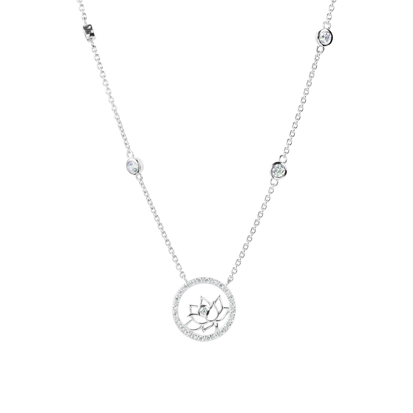 Lotus Fairies Necklace 17" Silver Front View - Shen Yun Collections