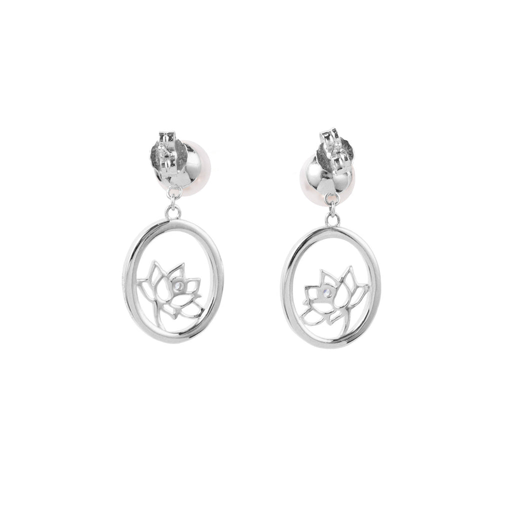 Lotus Fairies Drop Earrings Silver Back View - Shen Yun Collections