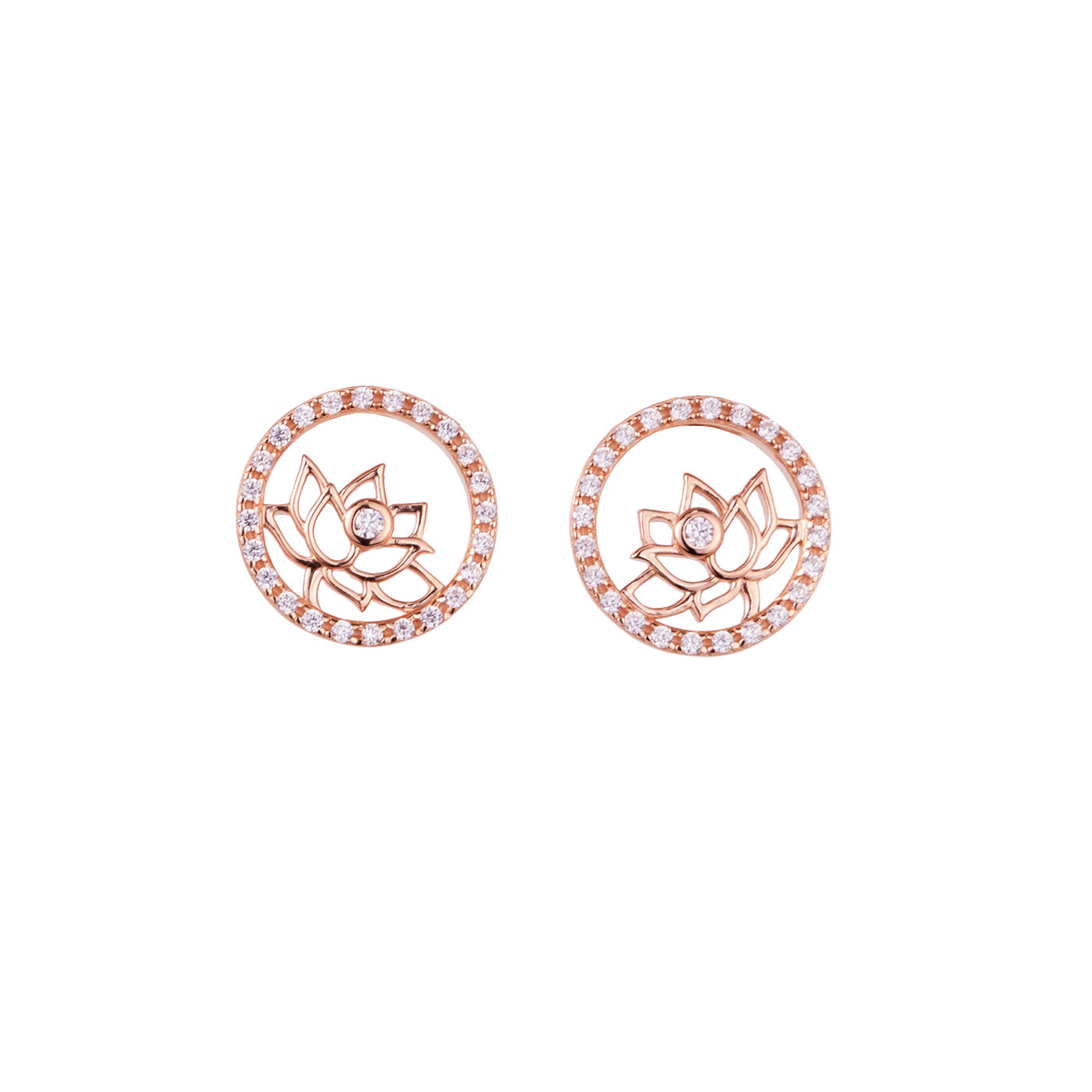 Lotus Fairies Stud Earrings Rose Gold Front View - Shen Yun Collections