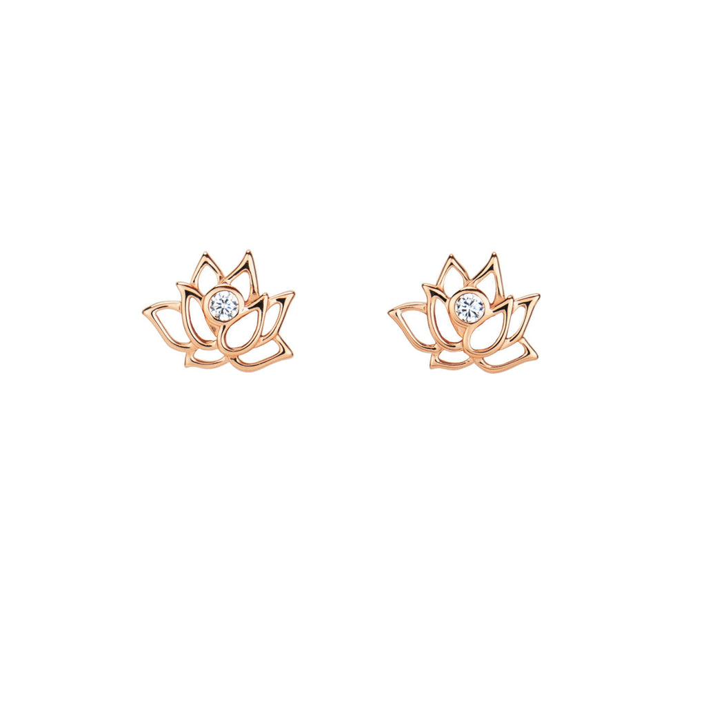 Lotus Fairies Stud Earrings Rose Gold With Stone | Shen Yun Collections 